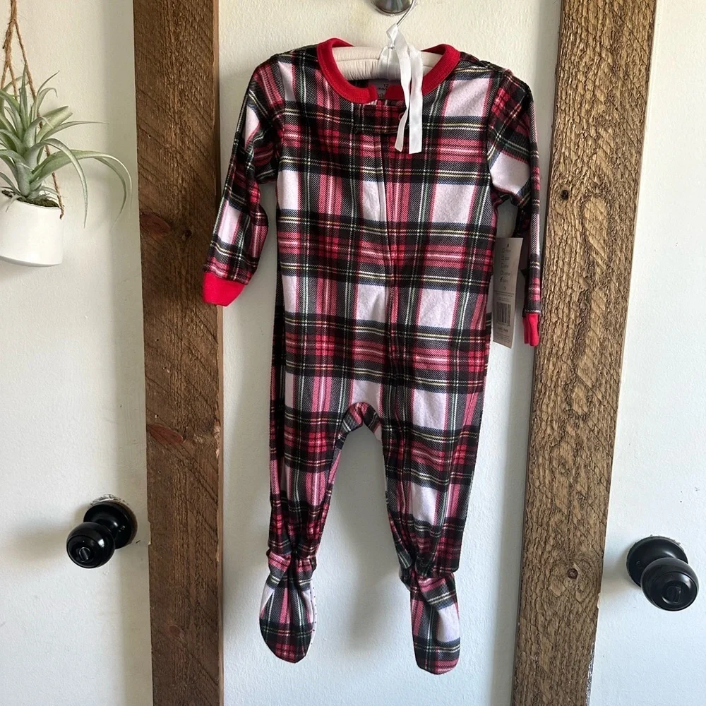 New Macys Flannel Plaid Pajamas Footies Baby 12 months  New with tags